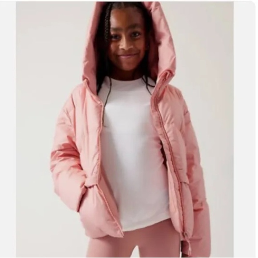 Athleta Girl Hooded Down Puffer Jacket - Dusty Pink 12
